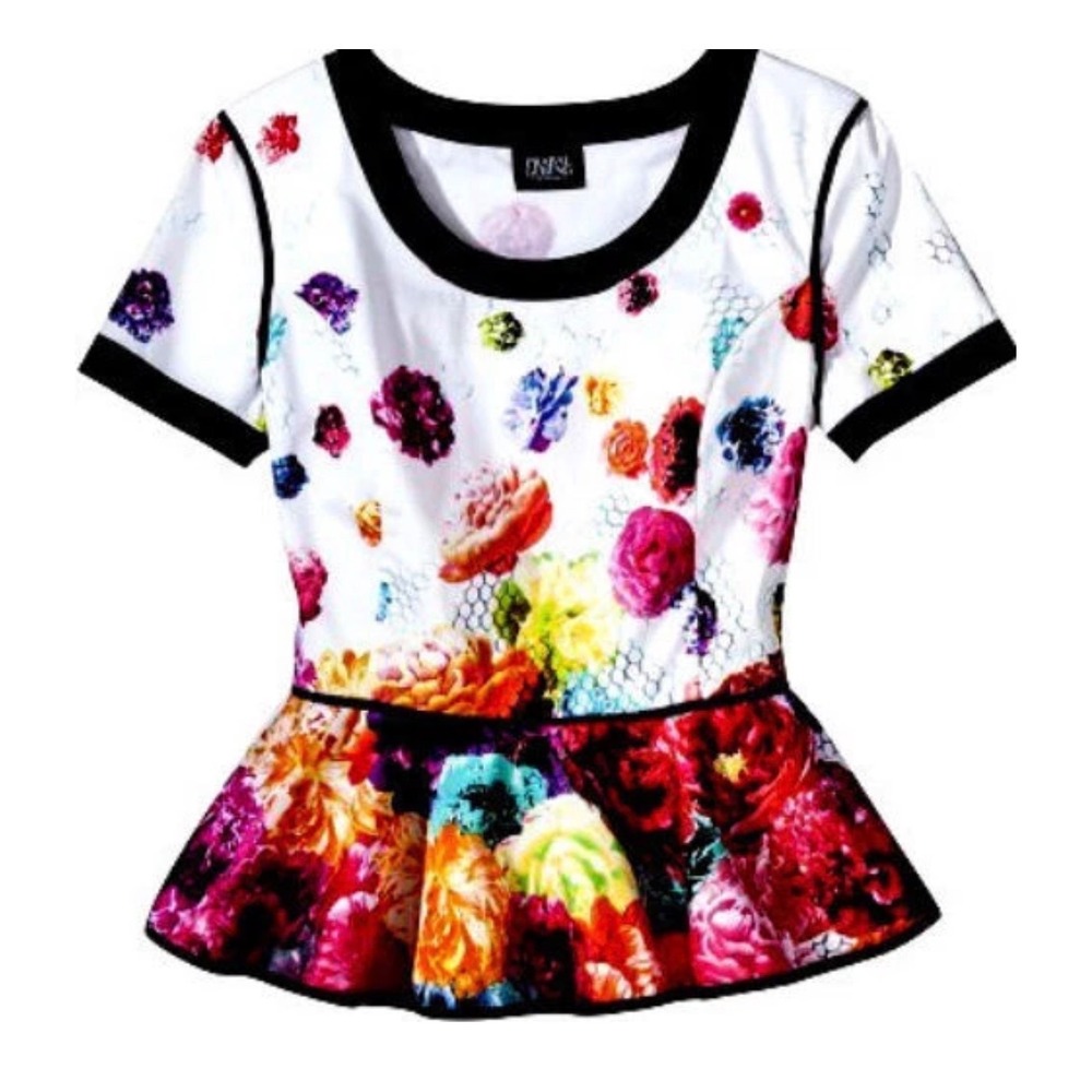 Prabal Gurung Target Peplum Floral Blouse Women's 6 White Pink Feminine Dainty